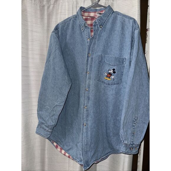 The Disney Store Vintage Mickey Denim Flannel Shirt Size M - Picture 1 of 6